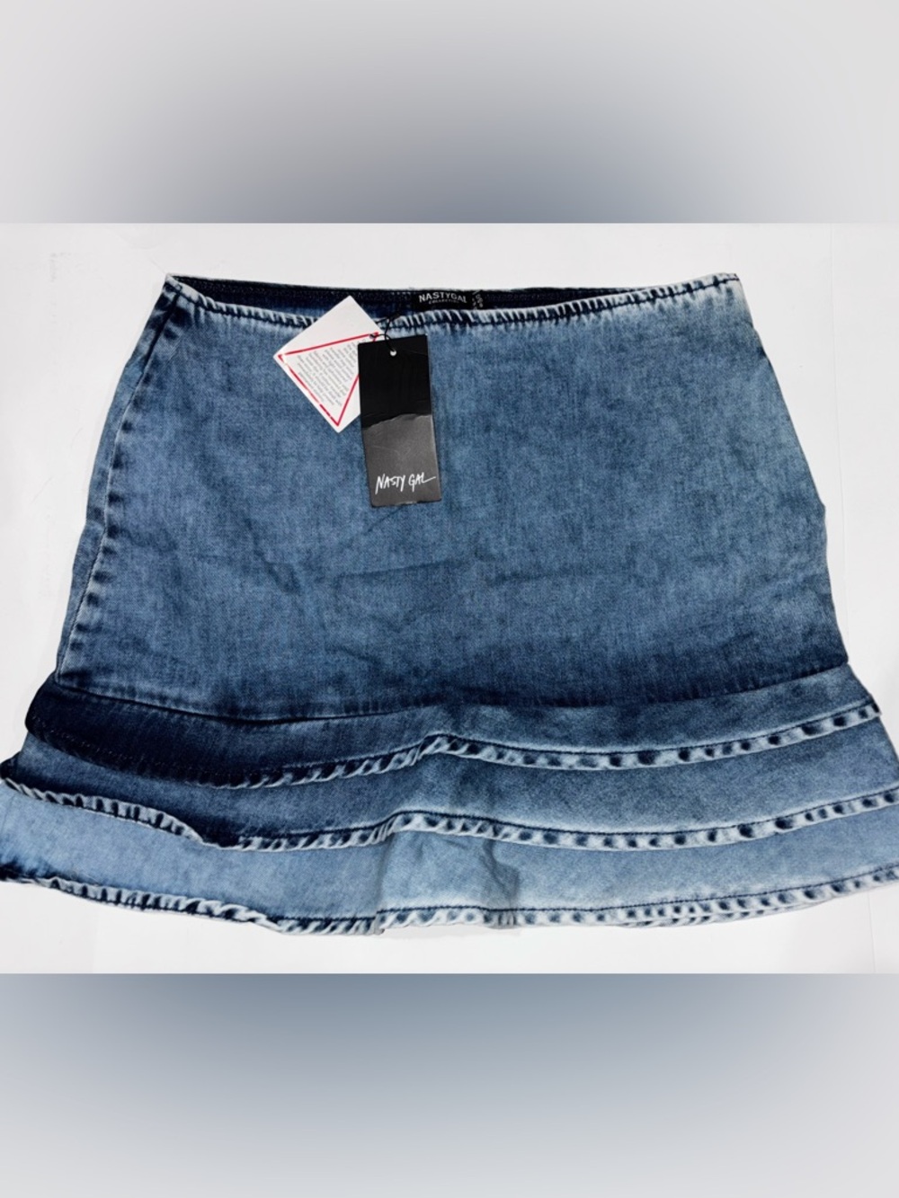 Nasty Gal NWT Denim Mini Skirt Blue Wash Ruffle Hem Size 12
